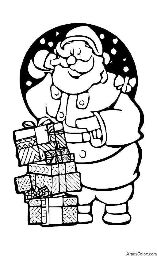 Navidad / Paisaje Invernal: Santa abriendo regalos