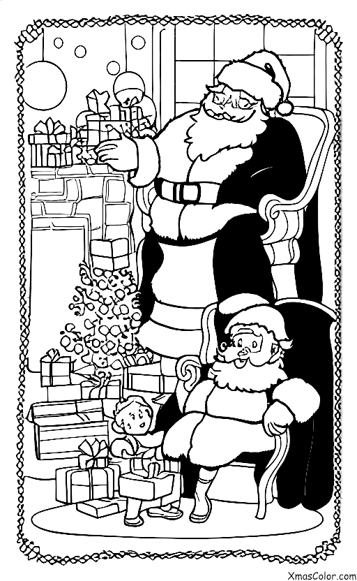 Navidad / Paisaje Invernal: Santa conociendo a un niño