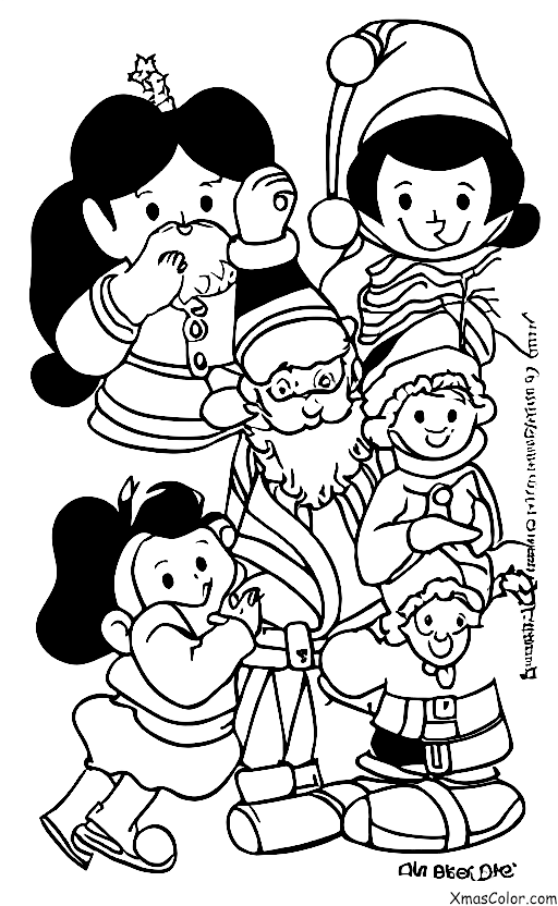 Navidad / Papá Noel: Santa y sus elfos haciendo juguetes