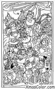 Navidad / Papel de envoltura de Navidad: Papel de regalo de Navidad con Papá Noel y sus renos