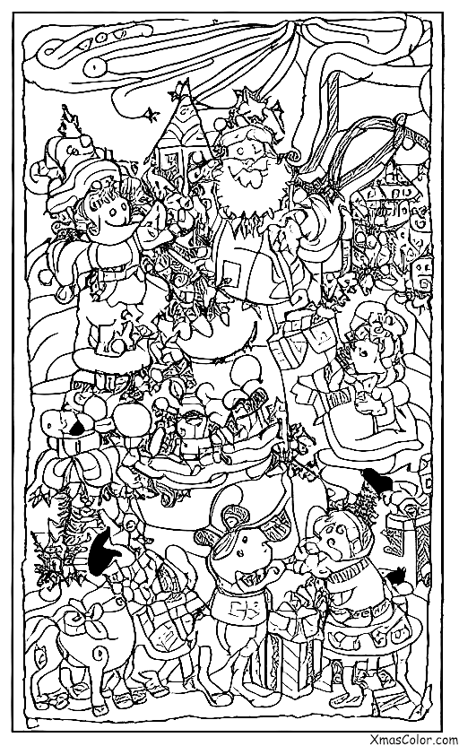 Navidad / Papel de envoltura de Navidad: Papel de regalo de Navidad con Papá Noel y sus renos