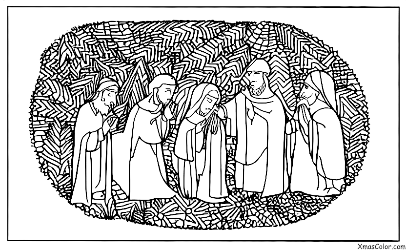 Navidad / Pasado, presente y futuro de Navidad: Los tres Reyes Magos llevando regalos a Jesús niño