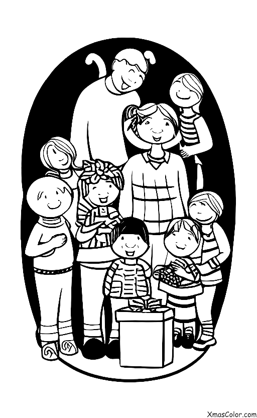 Navidad / Pasado, presente y futuro de Navidad: Una familia abriendo regalos la mañana de Navidad