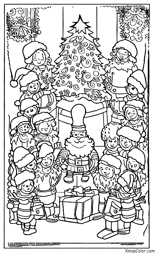 Navidad / Pastel de Navidad: Santa y sus elfos haciendo un pastel de Navidad