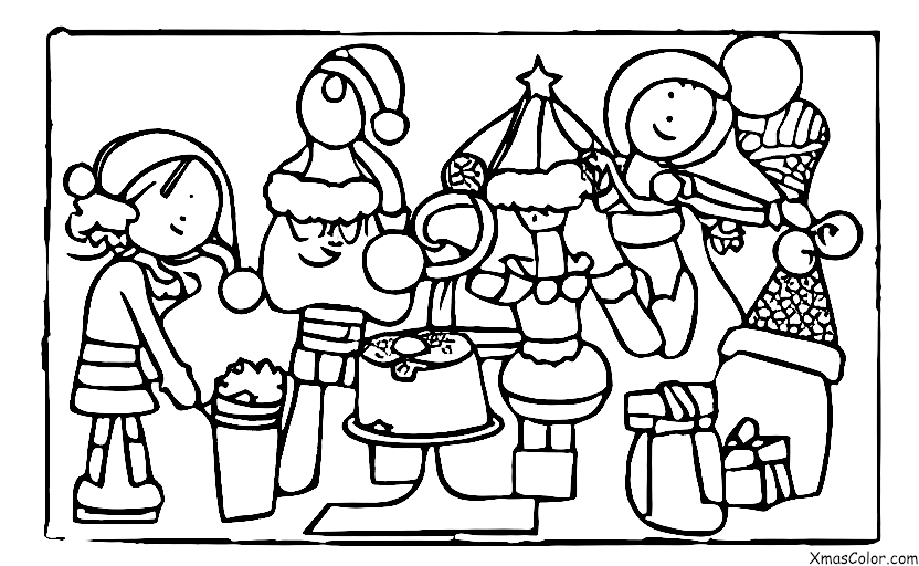 Navidad / Pastel de Navidad: Un grupo de personas decorando un pastel de Navidad