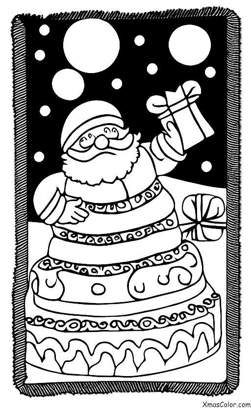 Navidad / Pastel de Navidad: Un pastel de Navidad en forma de cuadrado con una cara de Santa en él