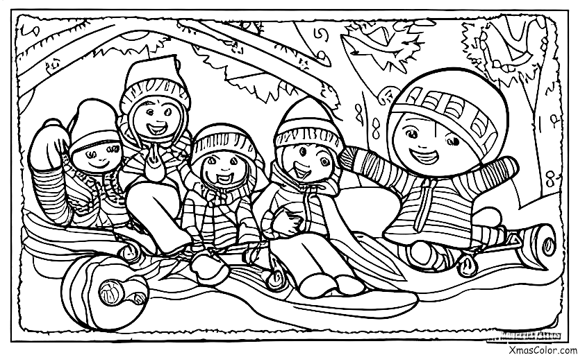 Navidad / Patinar: Un niño que corre en trineo solo
