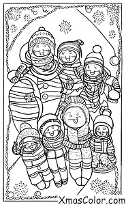 Navidad / Patinar: Una familia de cuatro en un trineo juntos