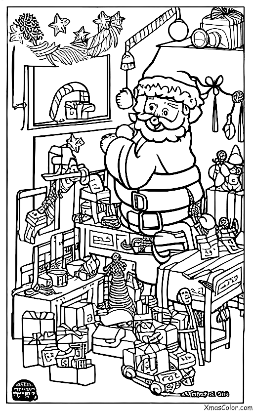 Navidad / Paz: Santa en su taller