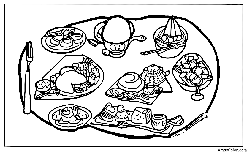 Navidad / Paz: Una mesa con un banquete de Navidad dispuesto en ella