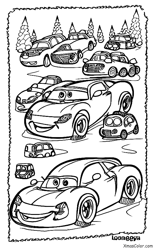 Navidad / Pixar Navidad: Coches conduciendo en la nieve