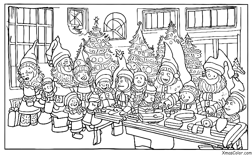 Navidad / Polos Norte: Santa Claus y sus duendes en su taller en el Polo Norte