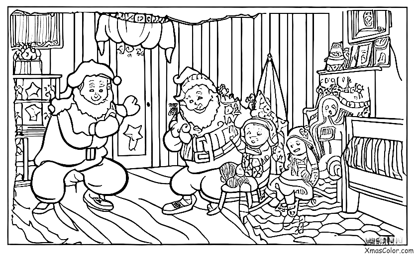 Navidad / Prancer: Santa visitando la casa de un niño