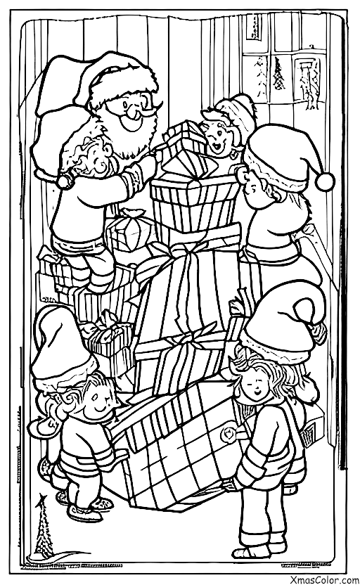 Navidad / Qué hacen las personas en Navidad: Santa y sus elfos empacando el trineo