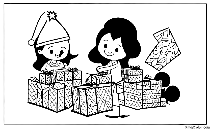 Navidad / Regalos de Navidad: Niños abriendo regalos en la mañana de Navidad