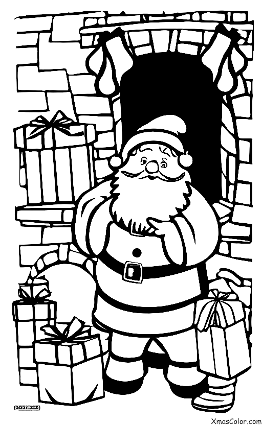 Navidad / Rena: Santa saliendo de una chimenea