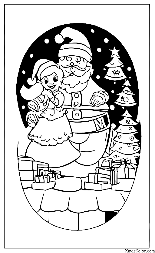 Navidad / Rena: Zorra y Santa frente a la chimenea