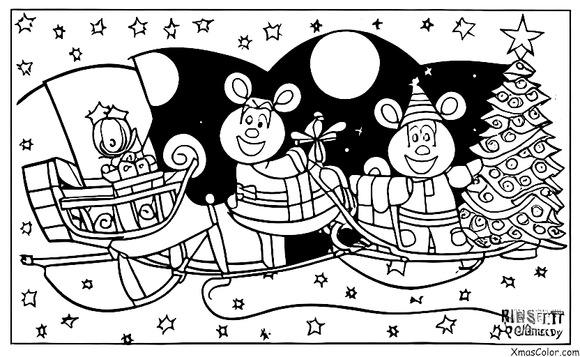 Navidad / Rudolfo: Rudolph y Santa volando en el cielo nocturno