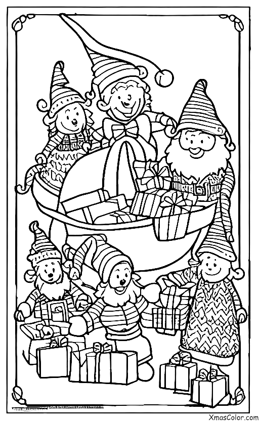 Navidad / Rudolfo: Santa y sus duendes empacando el trineo