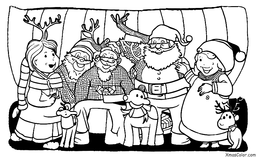 Navidad / Señor y Señora Claus: El señor y la señora Claus con sus renos