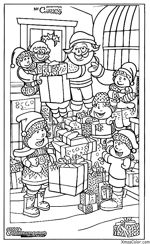 Navidad / Señor y Señora Claus: El Sr. y la Sra. Claus entregando regalos a los niños