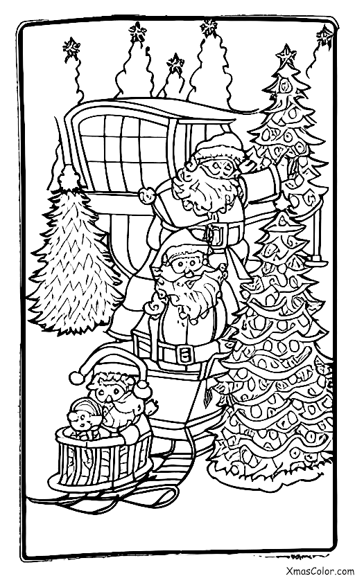 Navidad / Señor y Señora Claus: El sr. y la sra. Claus frente a su trineo