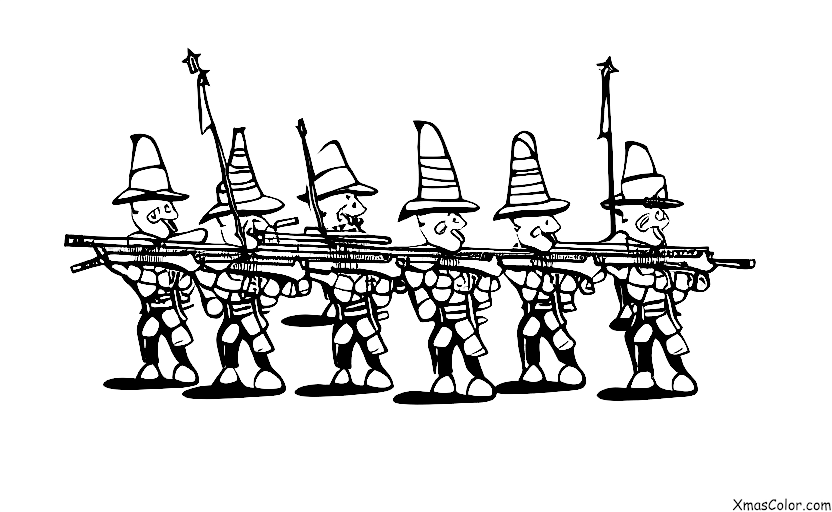Navidad / Soldados de juguete: Un grupo de soldados de juguete marchando en formación