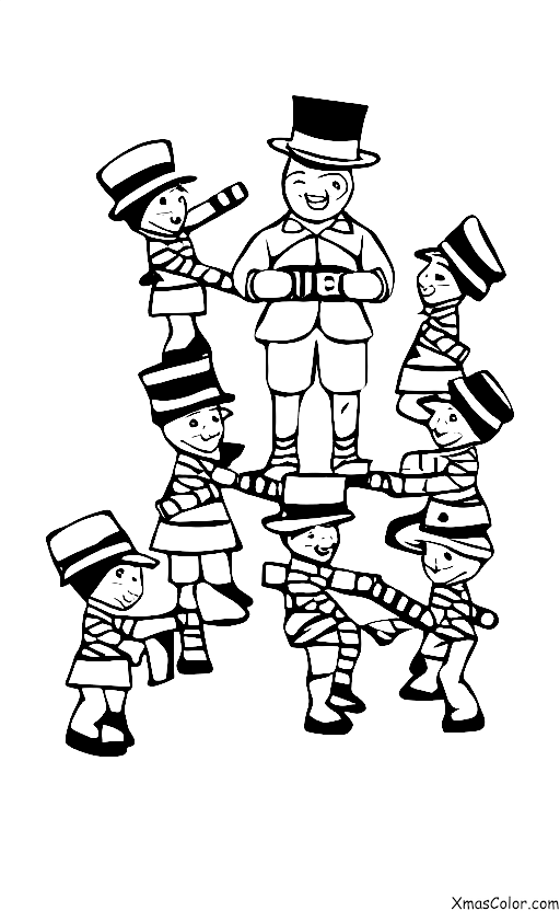 Navidad / Soldados de juguete: Un soldado de juguete lidera a un grupo de niños pequeños en un juego de equilibrio