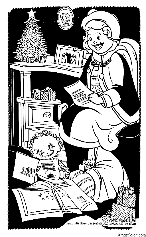 Navidad / Sra. Claus: la señora Claus leyendo una carta de un niño