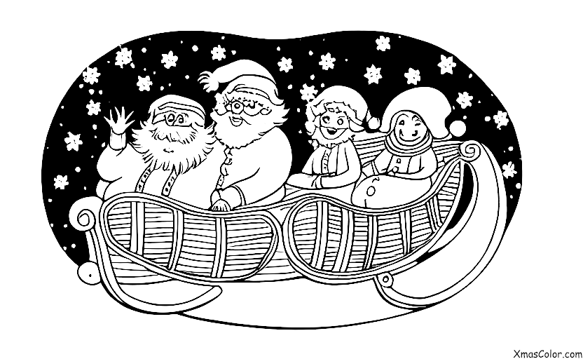 Navidad / Sra. Claus: La señora Claus y Santa en su trineo