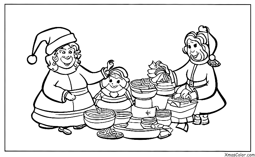 Navidad / Sra. Claus: La Sra. Claus alimentando a los renos
