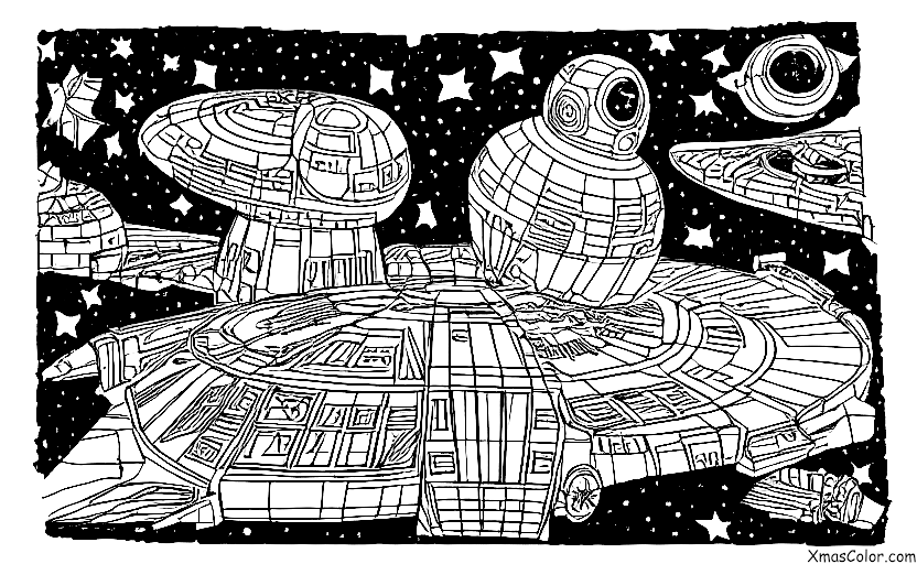 Navidad / Star Wars Navidad: La Falcon Milenio vuela a través de un cielo estrellado nocturno
