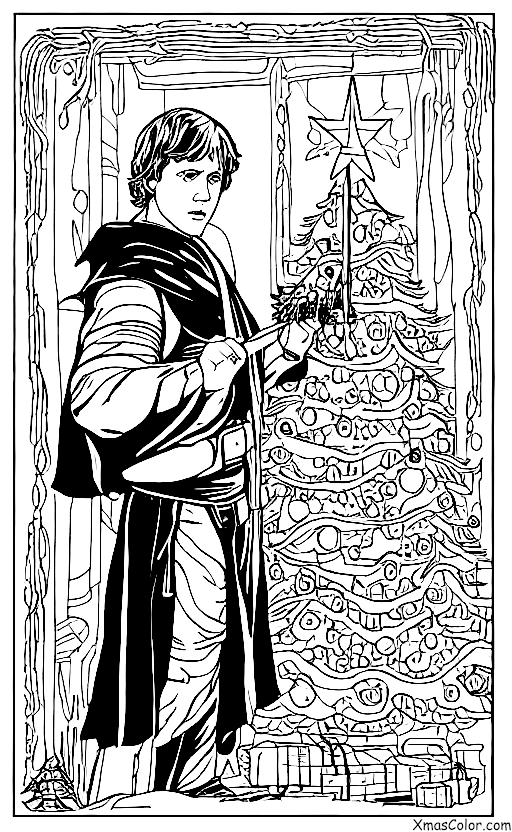 Navidad / Star Wars Navidad: Luke Skywalker cortando el árbol de Navidad en el Templo Jedi