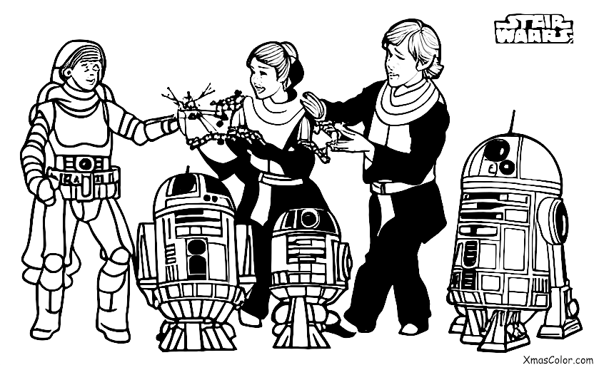 Navidad / Star Wars Navidad: Luke Skywalker y la Princesa Leia decoran un árbol de Navidad