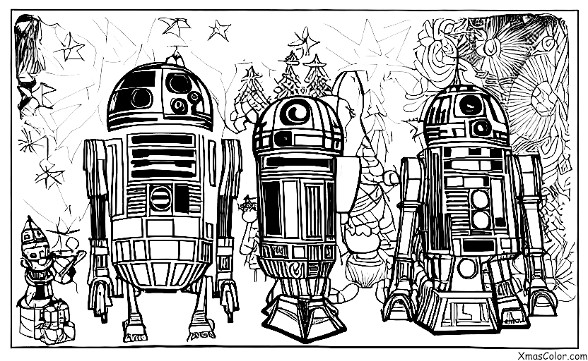 Navidad / Star Wars Navidad: R2-D2 y C-3PO decorando el árbol de Navidad