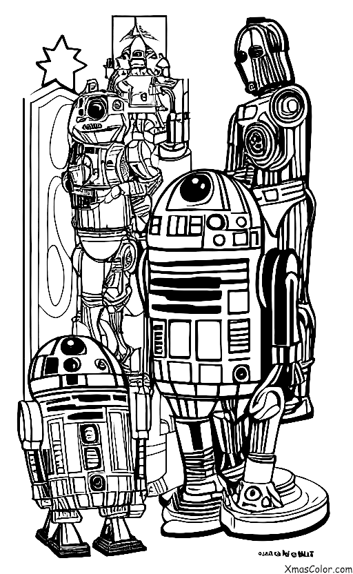 Navidad / Star Wars Navidad: R2D2 y C3PO están decorando el árbol de Navidad