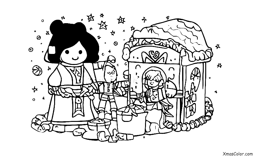 Navidad / Star Wars Navidad: Una escena de Luke Skywalker y la princesa Leia decorando una casa de jengibre