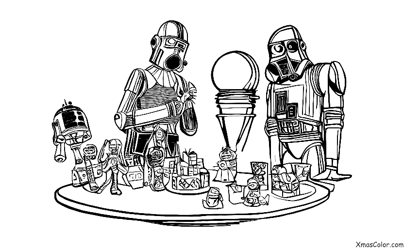 Navidad / Star Wars Navidad: Una escena de R2-D2 y C-3PO decorando un árbol de Navidad