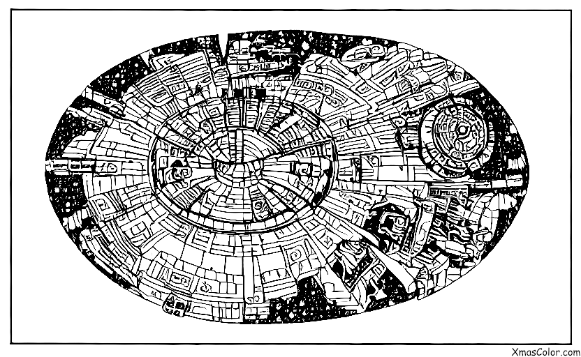 Navidad / Star Wars Navidad: Una escena en la cual el Halcón Milenario vuela entre unos cielos llenos de estrellas