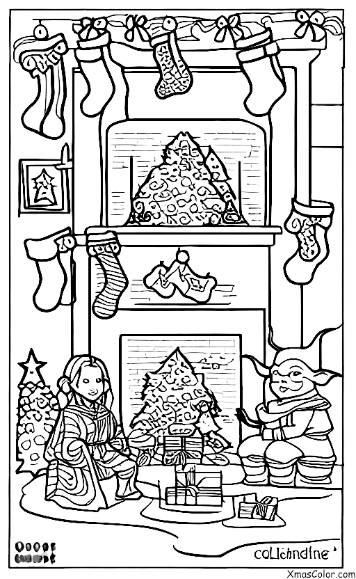 Navidad / Star Wars Navidad: Yoda sentado frente a la chimenea