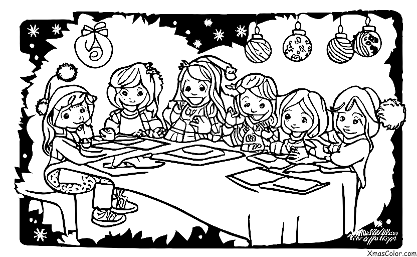 Navidad / Tarjetas de Navidad: Niños decorando una tarjeta de Navidad