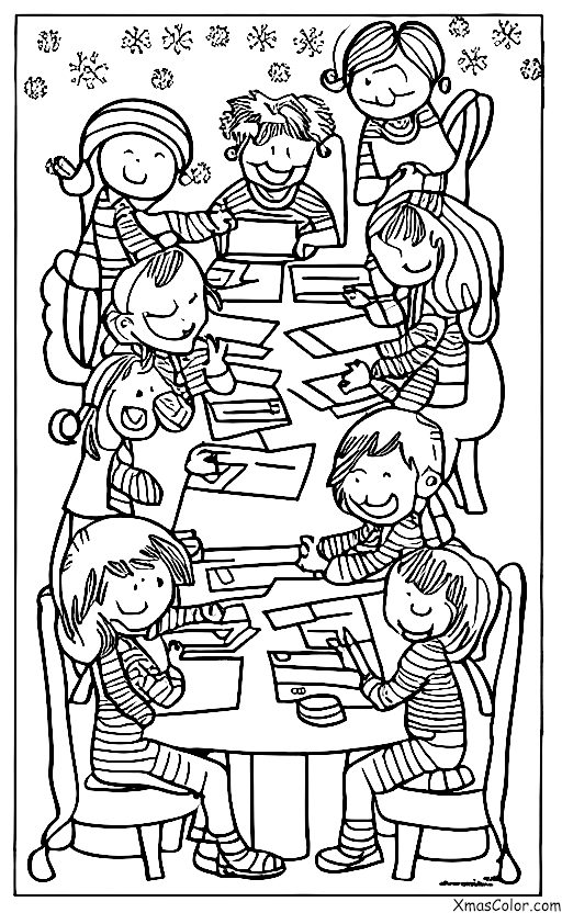 Navidad / Tarjetas de Navidad: Un grupo de amigos escribiendo tarjetas de Navidad