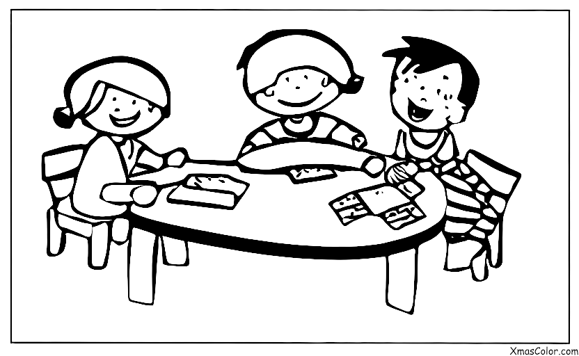 Navidad / Tarjetas de Navidad: Un joven chico y una chica escribiendo tarjetas de Navidad