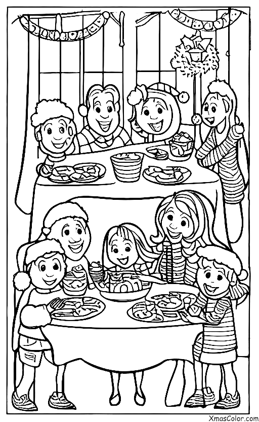 Navidad / Tradiciones de Navidad: A family celebrates Christmas Eve with a special dinner
