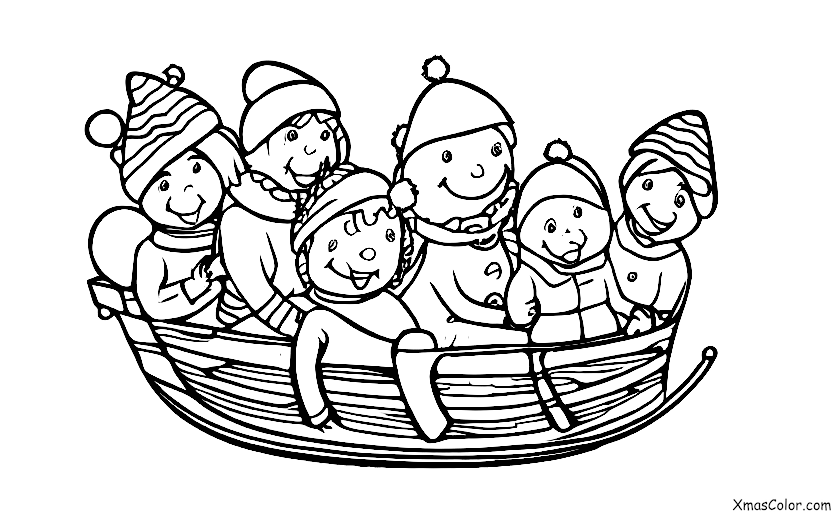 Navidad / Tradiciones de Navidad: Una familia va a dar un paseo en trineo