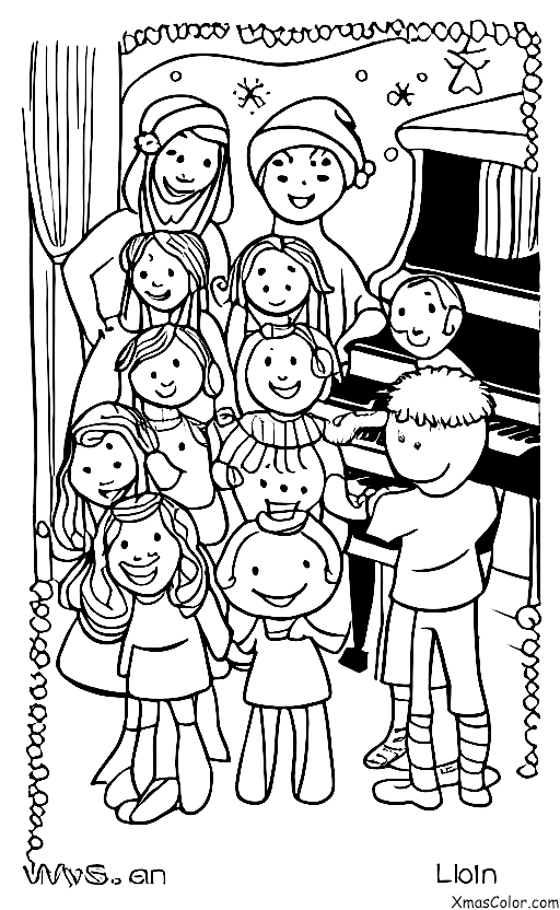 Navidad / Tradiciones en Navidad: Una familia cantando villancicos alrededor del piano