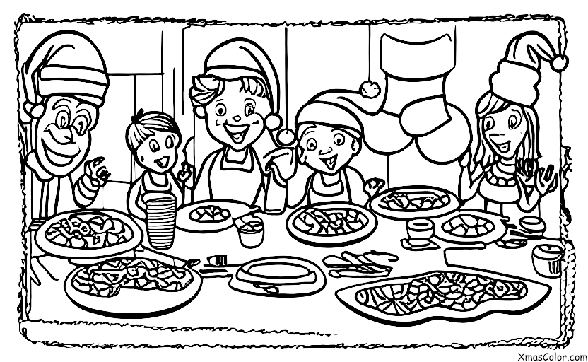 Navidad / Tradiciones en Navidad: Una familia cocinando una gran cena de Navidad juntos