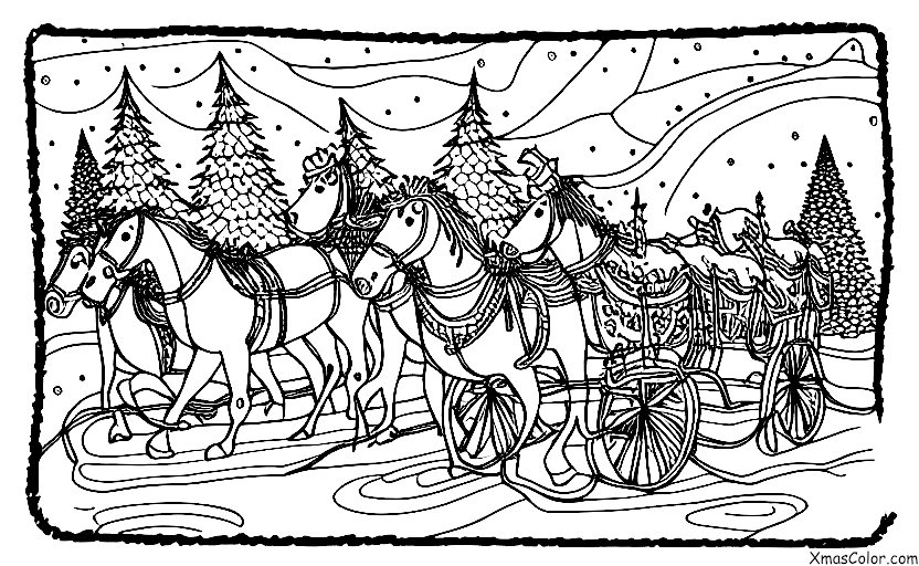 Navidad / Trineo: Trineo tirado por caballos