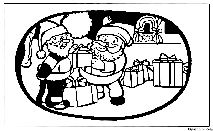 Navidad / Venid, fieles todos: Santa Claus entregando regalos