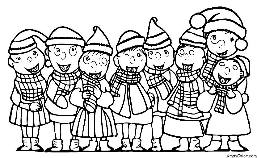 Navidad / Villancicos: Un grupo de villancicos cantando alrededor de un árbol de Navidad